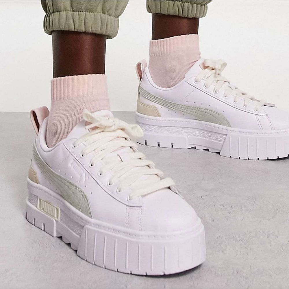 PUMA Mayze platform sneakers in white/green size 9.5